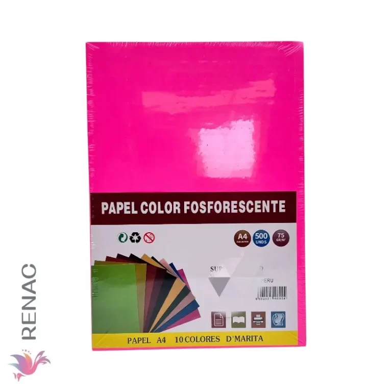 Papel A4, 10 Colores Fosforecente - Paq x 500 Hojas