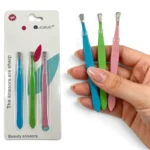 Set de 3 Pinzas Planas para Cejas y Belleza - Pqt x 12 cartillas