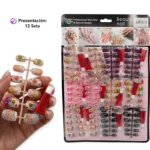 Uñas Postizas Decoradas con Pegamento - Pqt x 12 Sets
